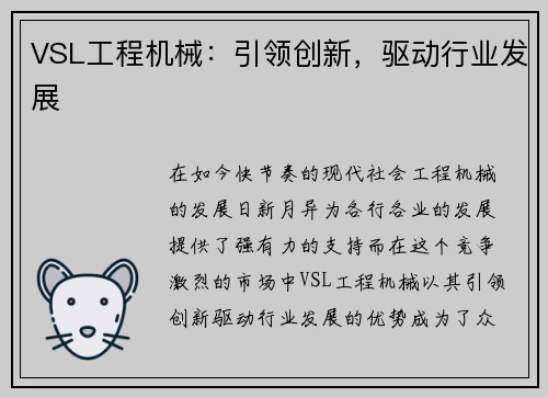 VSL工程机械：引领创新，驱动行业发展