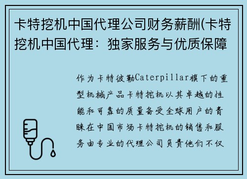 卡特挖机中国代理公司财务薪酬(卡特挖机中国代理：独家服务与优质保障)